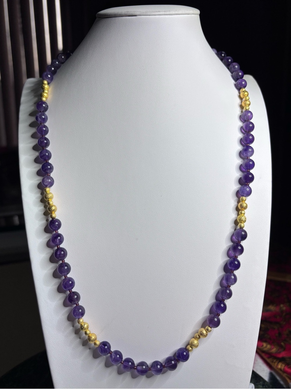 Amethyst and Gold Stardust Beaded Necklace 27 inches